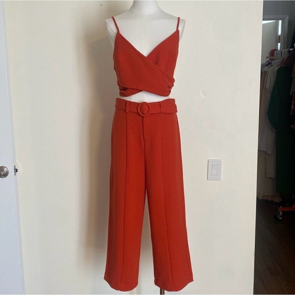 Free People Orange Red Cropped 2-Piece Pant Set Size 8